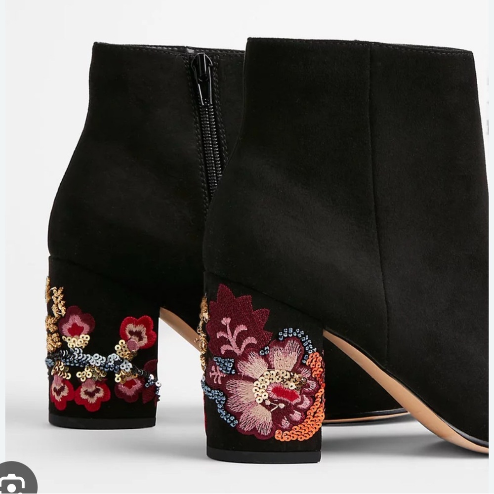 Express Embroidered Sequin Heel Booties